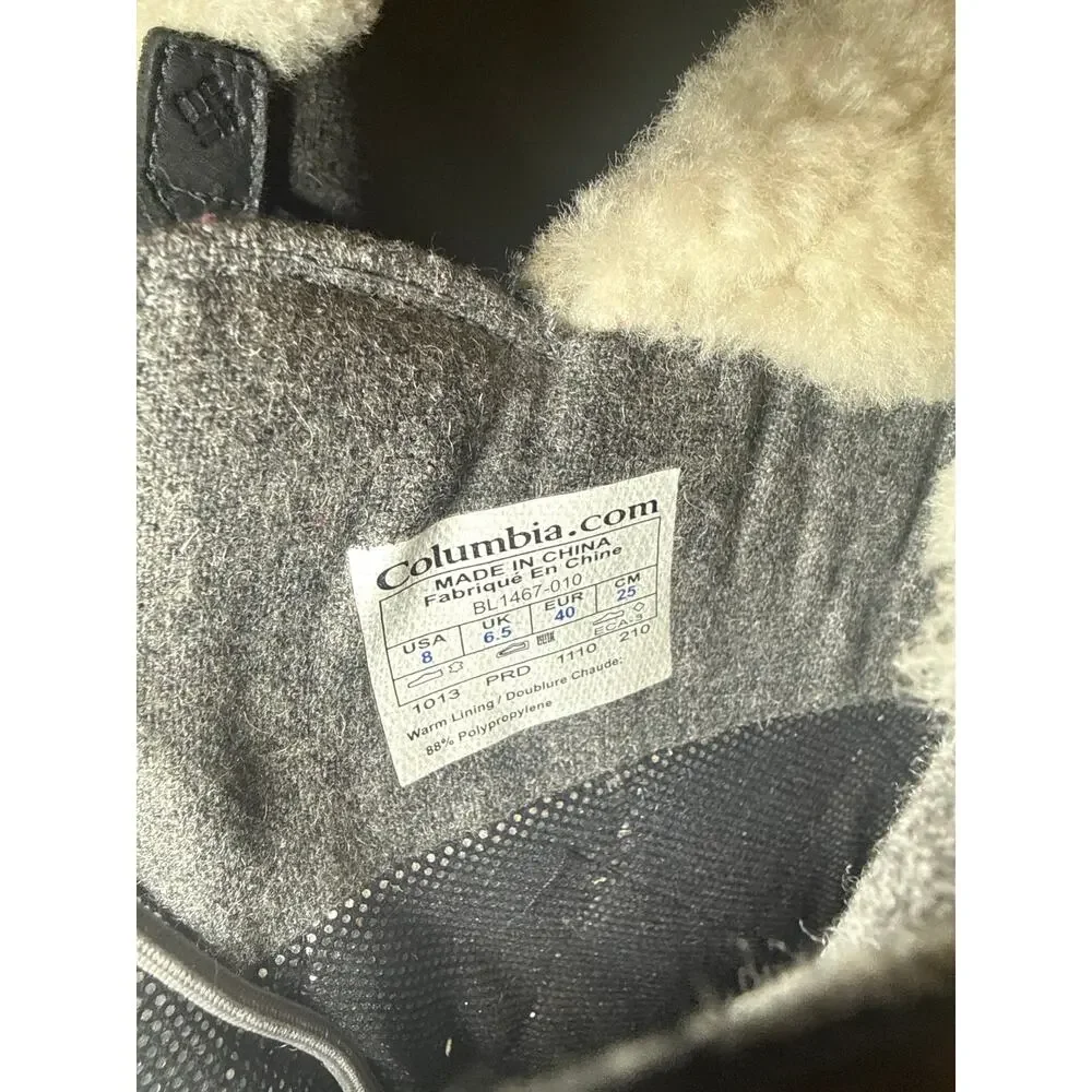 Columbia BL1467 Winter Snow Boots Womens 8 Black Waterproof Faux Fur Lined